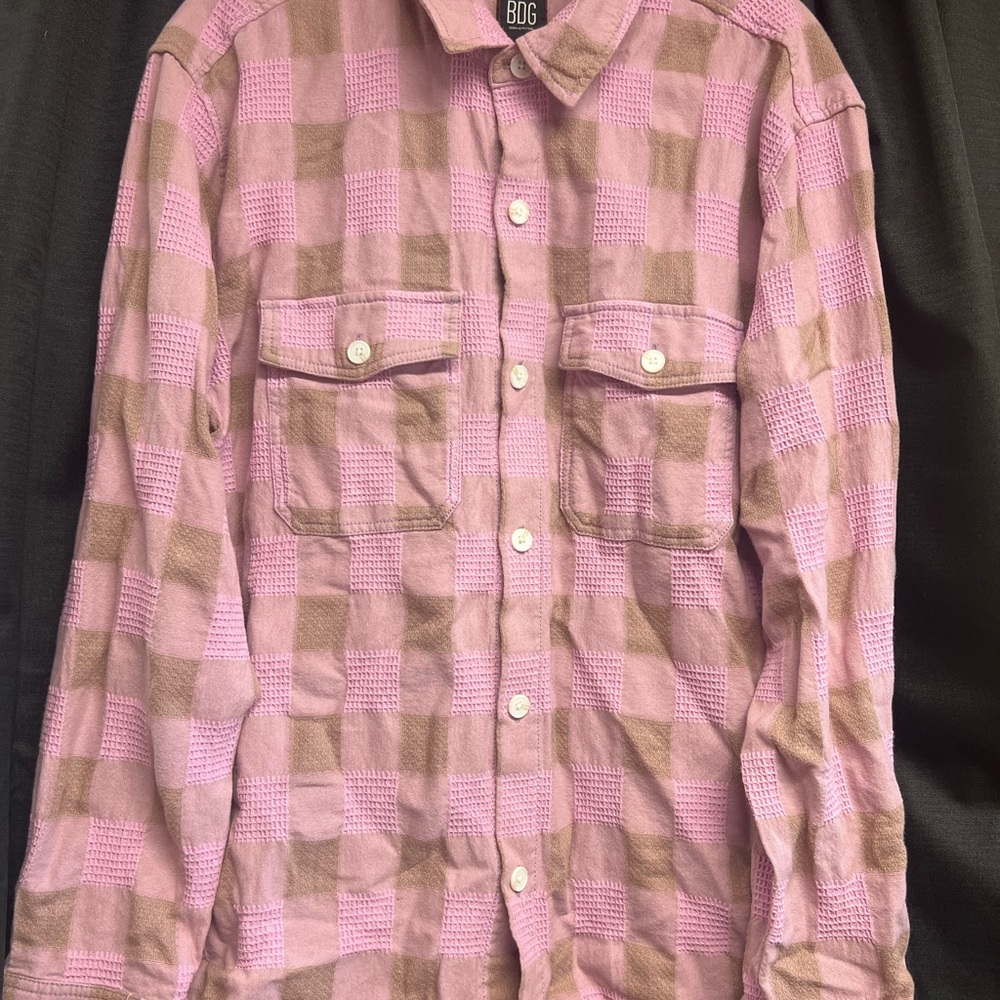 BDG Casual Pink and Brown Men’s Plaid Shirt